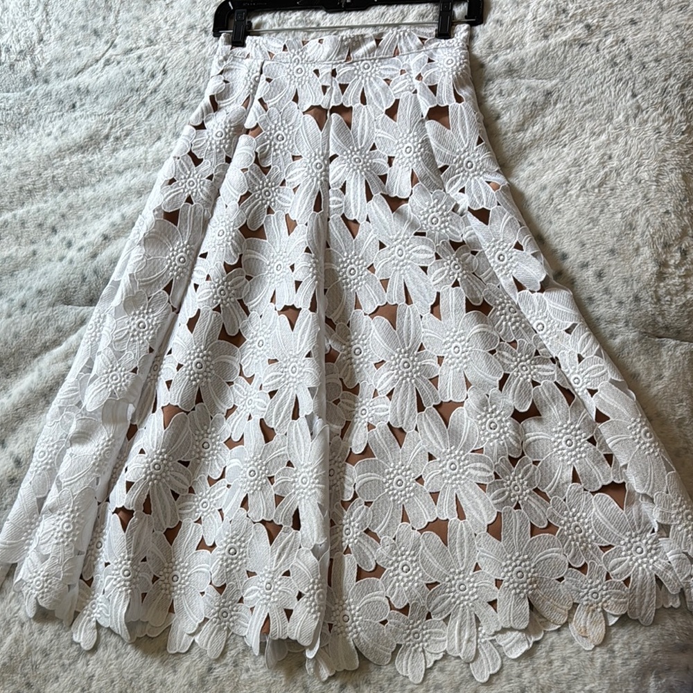 MICHAEL Michael Kors White Embellished A-Line Midi Skirt